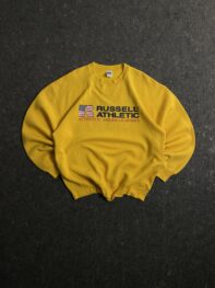 •Vintage Russell Athletic Authentic American Sport Big Flag Logo Yellow crewneck
