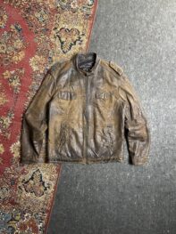 Vintage Unisex genuine Leather washed brown jacket